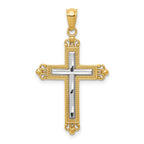14K with White Rhodium Diamond Cut Cross Pendant