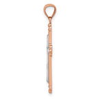 14K Rose Gold and White Rhodium Diamond-Cut Fleur de Lis Cross Pendant