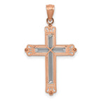 14K Rose Gold and White Rhodium Diamond-Cut Fleur de Lis Cross Pendant