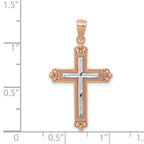 14K Rose Gold and White Rhodium Diamond-Cut Fleur de Lis Cross Pendant