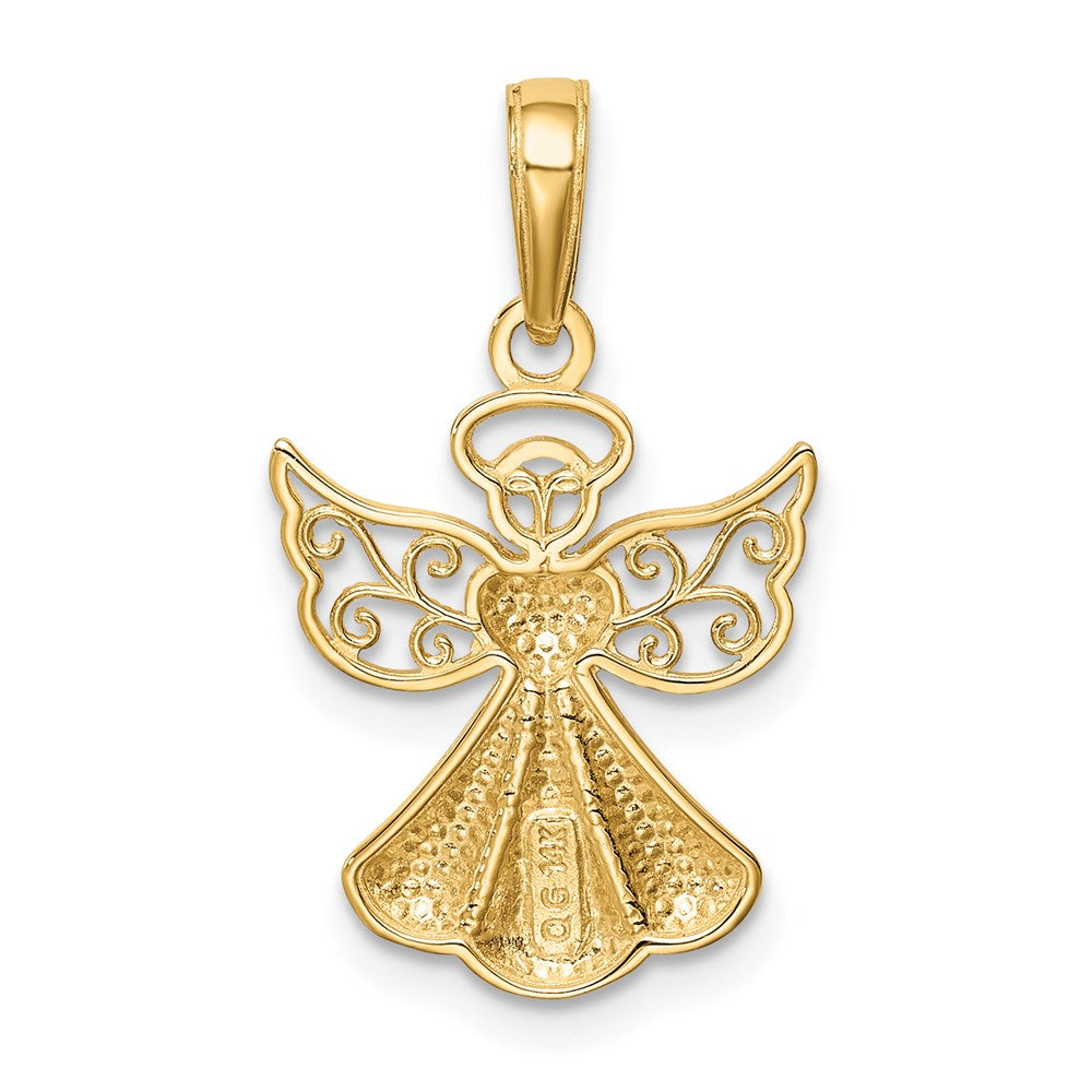 14K Polished and Textured Guardian Angel with Heart Pendant