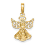 14K Polished and Textured Guardian Angel with Heart Pendant