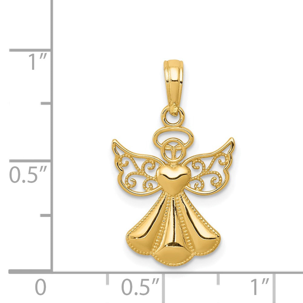 14K Polished and Textured Guardian Angel with Heart Pendant