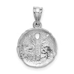 14k White Gold Brushed Diamond-cut Sand Dollar Pendant
