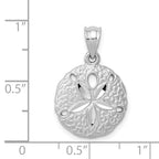 14k White Gold Brushed Diamond-cut Sand Dollar Pendant