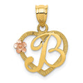 14k Two-Tone Heart Letter B  Initial Pendant
