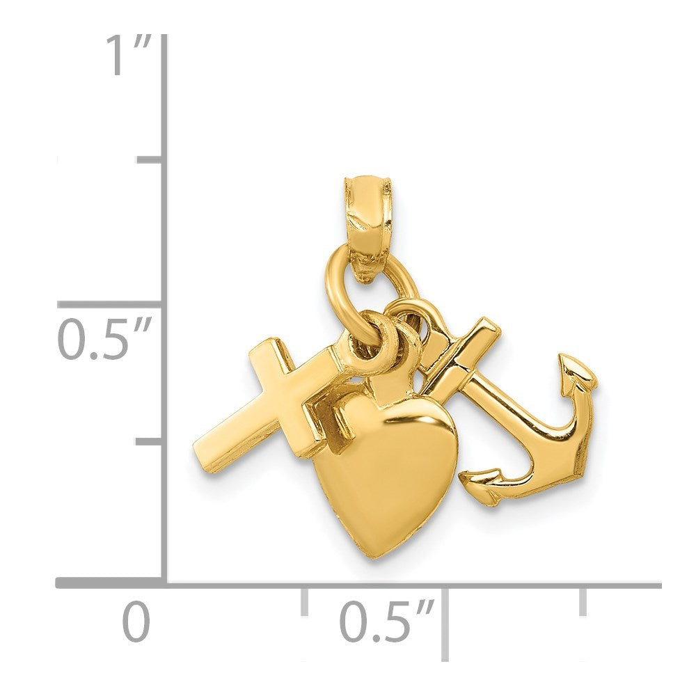 14K 3-D Faith, Hope and Charity Charm