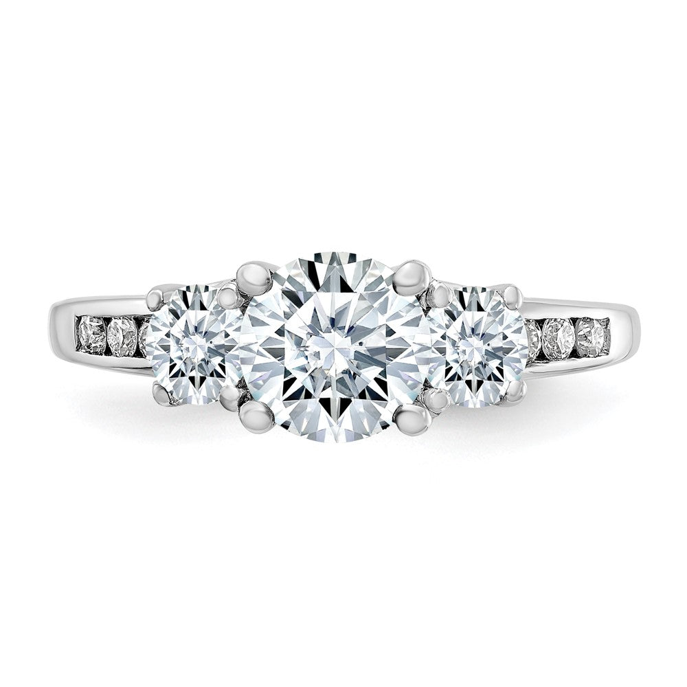 14kw 1.50ct. Three Stone with Side Stones D E F Pure Light Moissanite Ring