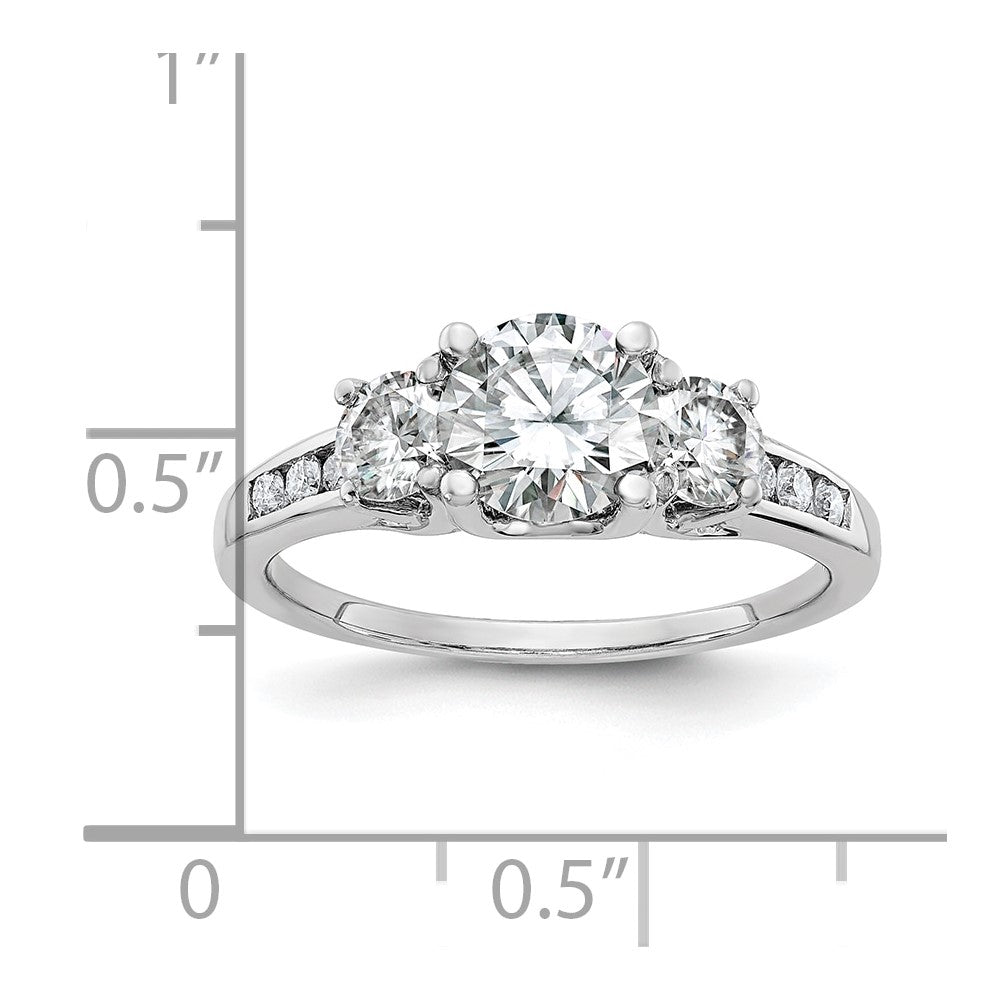 14kw 1.50ct. Three Stone with Side Stones D E F Pure Light Moissanite Ring