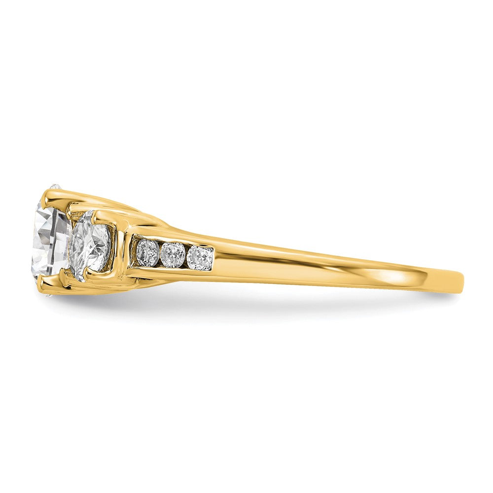 14ky 1.50ct. Three Stone with Side Stones D E F Pure Light Moissanite Ring