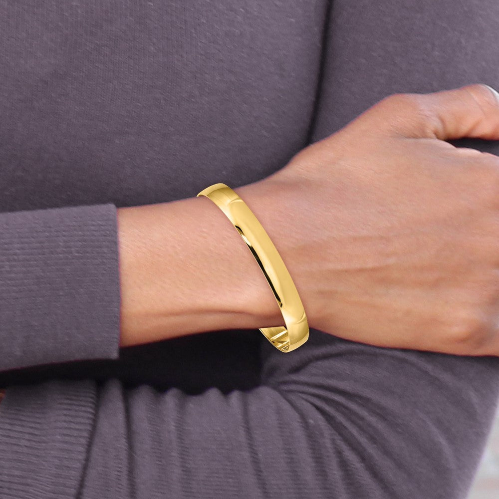14k 8mm Solid Polished Half-Round Slip-On Round Bangle Bracelet