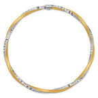 14k and White Rhodium Satin Finish Diamond-cut Twist 3.00mm Slip-on Round Bangle Bracelet
