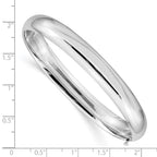 14k White Gold High Polished 8.00mm Hinged Oval Bangle Bracelet