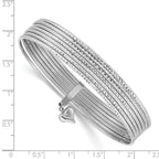 14K White Gold Polished and Textured with Dangle Heart 7-Strand 11.00mm Slip-on Round Bangle Bracelet