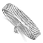 14K Oversize White Gold Polished and Textured with Dangle Heart 7-Strand 11.00mm Slip-on Round Bangle Bracelet