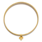 14K Oversize Tri-color Polished and Textured with Dangle Heart 7-Strand 11.00mm Slip-on Round Bangle Bracelet