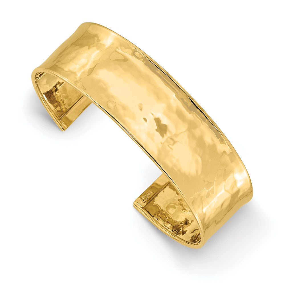 14k 19mm Hammered Polished Cuff Bangle Bracelet