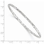 14k White Gold Polished Textured 3.00mm Slip-on Round Bangle Bracelet