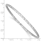 14k White Gold Polished Textured 3.00mm Slip-on Round Bangle Bracelet