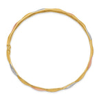 14K with White and Rose Rhodium Polished and Satin Diamond-cut 5.00mm Flexible Round Bangle Bracelet