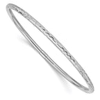 14k White Gold Polished Diamond-cut 3.00mm Slip-on Round Bangle Bracelet