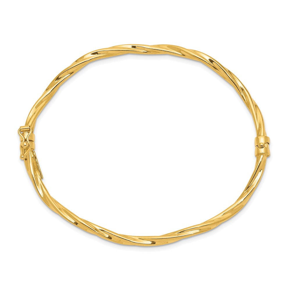 14k Polished Twisted 3.00mm Hinged Oval Bangle Bracelet