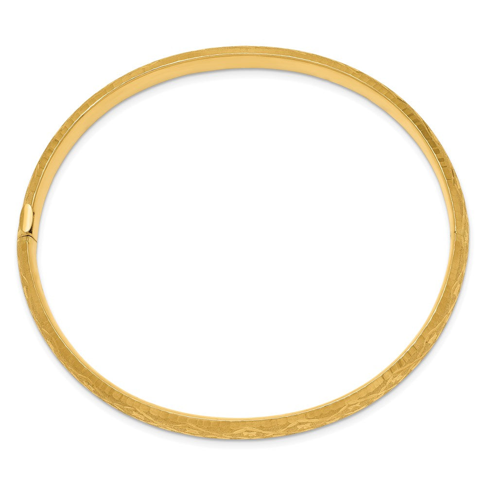 14k 4/16 Diamond-cut Fancy 6.50mm Hinged Oval Bangle Bracelet