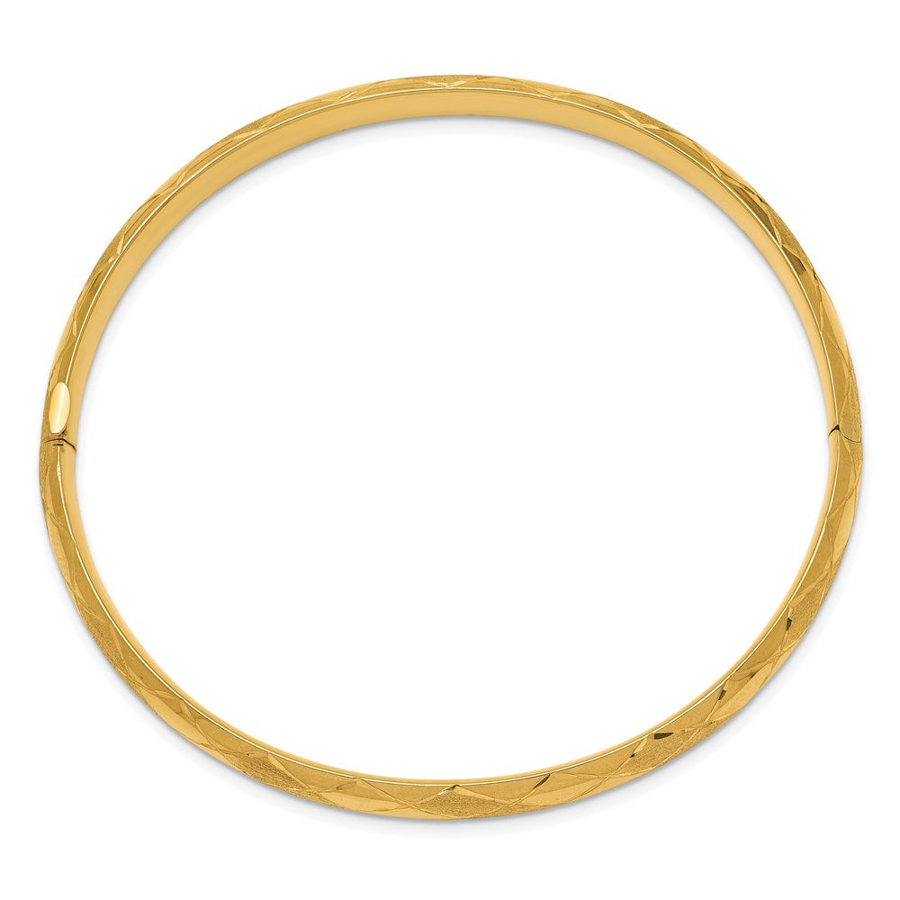 14k 4/16 Diamond-cut Fancy 6.50mm Hinged Oval Bangle Bracelet