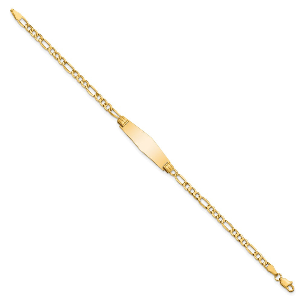 14k Polished Semi-Solid Chain/Solid Plate Figaro Link Soft Diamond Shape 25.5x7.5mm Plate 7 inch ID Bracelet