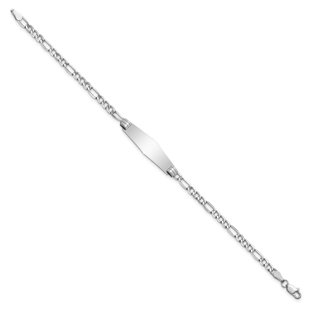 14k White Gold Polished Semi-Solid Chain/Solid Plate Figaro Link Soft Diamond Shape 25.5x7.8mm Plate 7 inch ID Bracelet