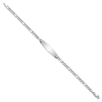 14k White Gold Polished Semi-Solid Chain/Solid Plate Figaro Link Soft Diamond Shape 25.5x7.8mm Plate 8 inch ID Bracelet