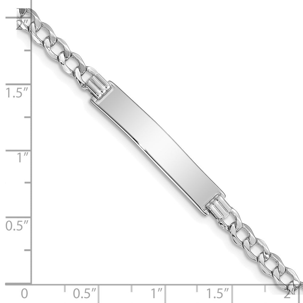 14k White Gold Polished Semi-Solid Chain/Solid Plate Curb Link 33x6.75mm Plate 7 inch ID Bracelet