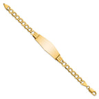 14k Polished Semi-Solid Chain/Solid Plate Curb Link Soft Diamond Shape 39x14mm Plate 7 inch ID Bracelet
