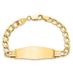 14k Polished Semi-Solid Chain/Solid Plate Curb Link Soft Diamond Shape 39x14mm Plate 8 inch ID Bracelet