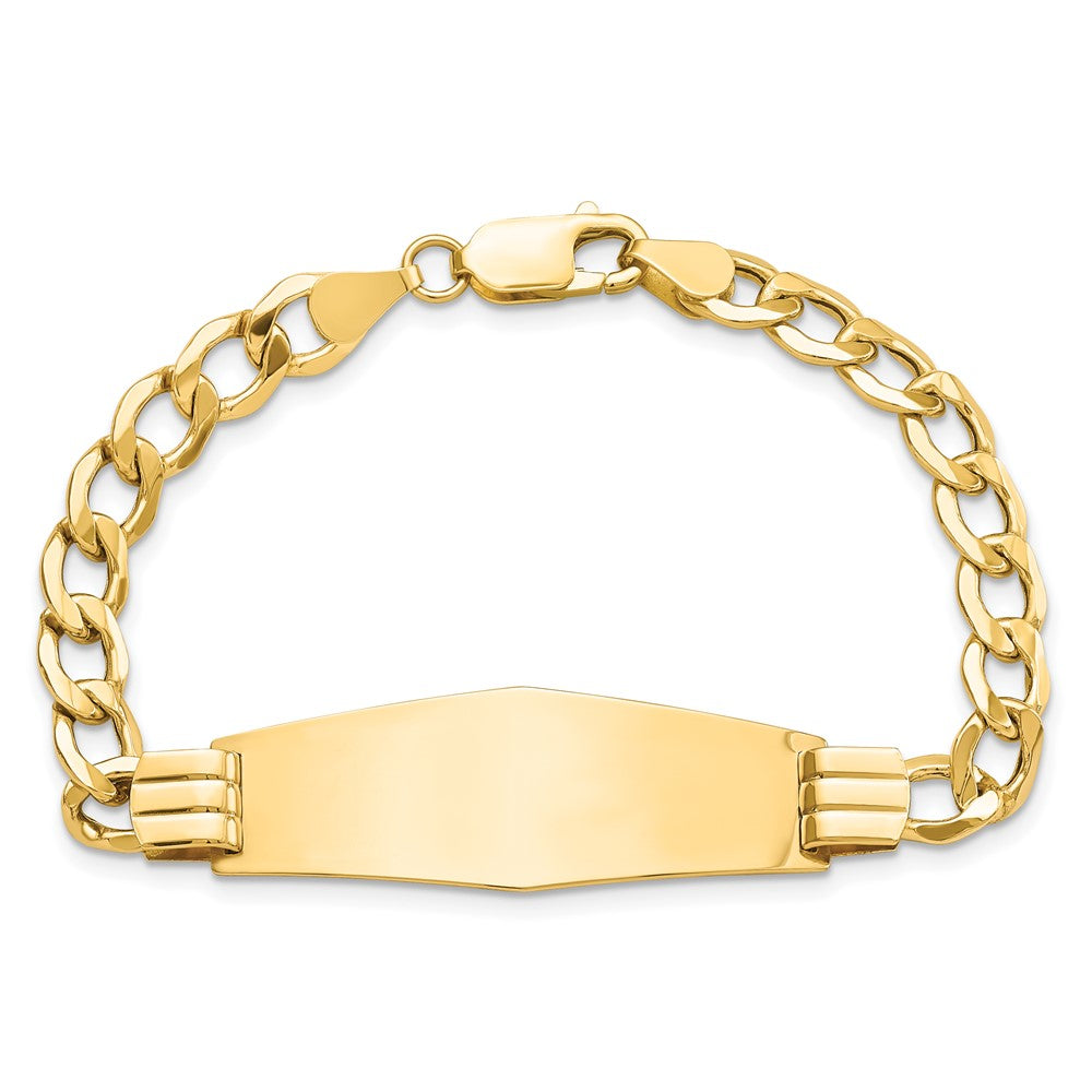 14k Polished Semi-Solid Chain/Solid Plate Curb Link Soft Diamond Shape 39x14mm Plate 8 inch ID Bracelet