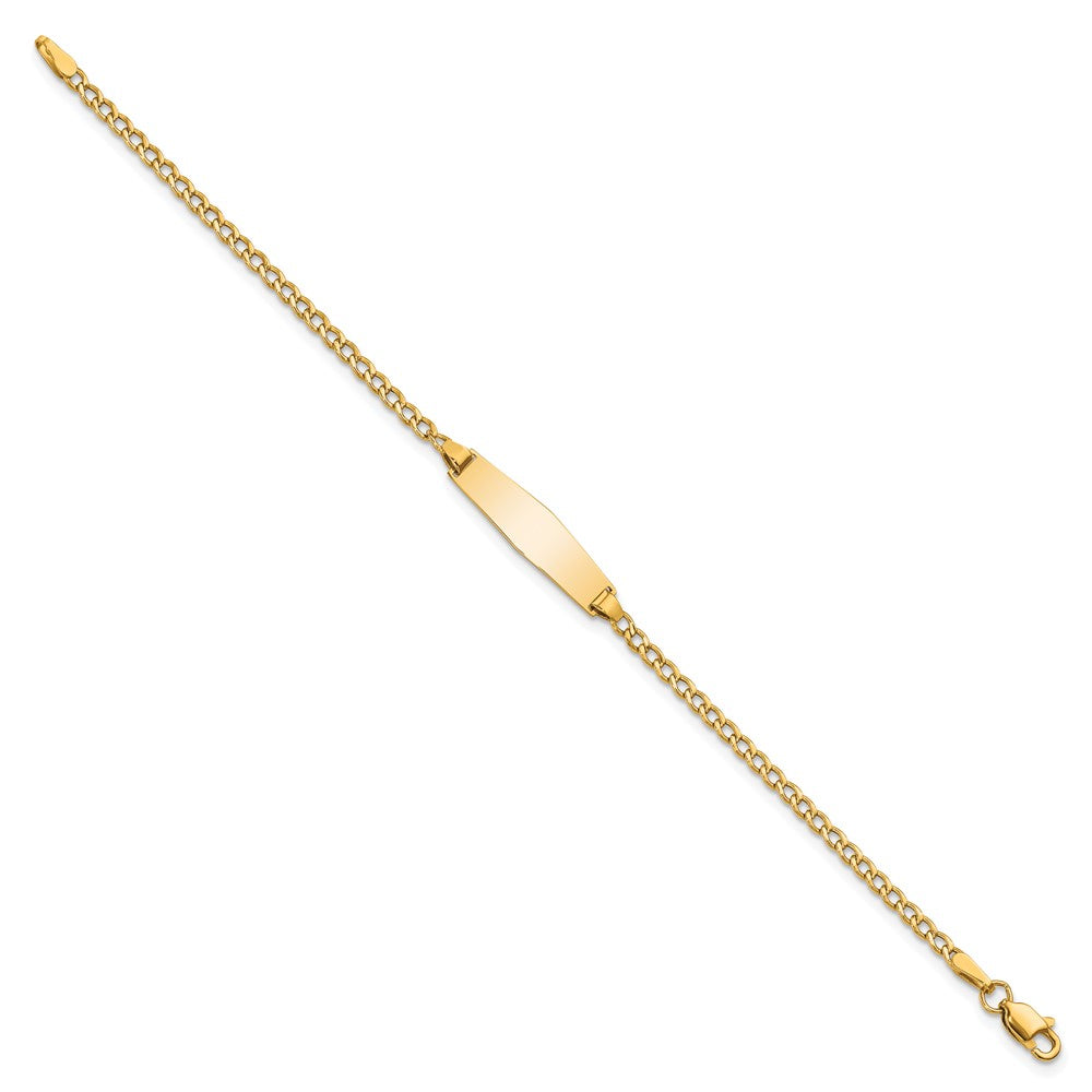 14k Polished Semi-Solid Chain/Solid Plate Cuban Link Soft Diamond Shape 19.5x5.5mm Plate 6 inch Baby/Child ID Bracelet