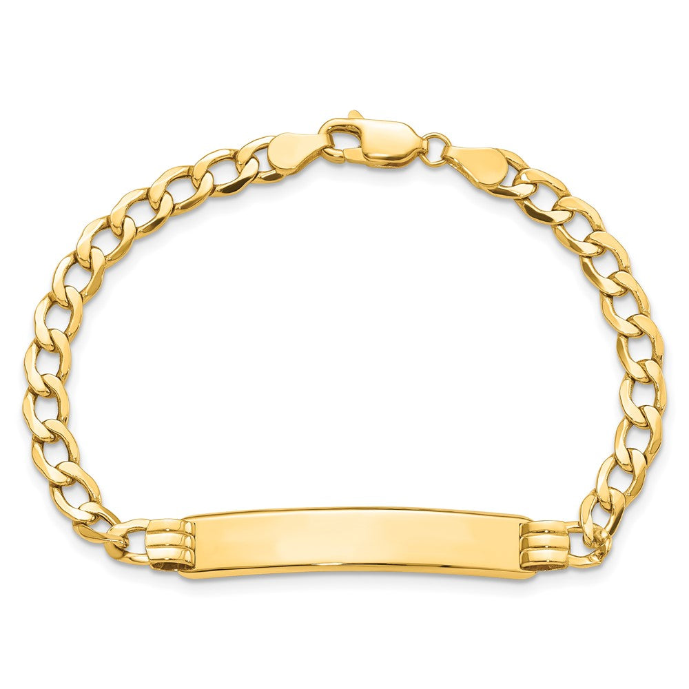 14k Polished Semi-Solid Chain/Solid Plate Cuban Link 35x7mm Plate 7 inch ID Bracelet