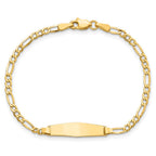 14k Polished Semi-Solid Chain/Solid Plate Figaro Link Soft Diamond Shape 19.5x5.5mm Plate 6 inch Baby/Child ID Bracelet