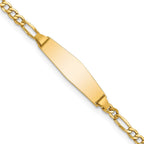 14k Polished Semi-Solid Chain/Solid Plate Figaro Link Soft Diamond Shape 19.5x5.5mm Plate 6 inch Baby/Child ID Bracelet
