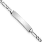 14k White Gold Polished Semi-Solid Chain/Solid Plate Figaro Link 19.5x4.5mm Plate 6 inch Baby/Child ID Bracelet