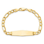 14k Polished Semi-Solid Chain/Solid Plate Figaro Link Soft Diamond Shape 34x10mm Plate 8 inch ID Bracelet