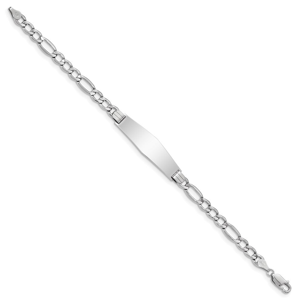 14K White Gold Polished Semi-Solid Chain/Solid Plate Figaro Link Soft Diamond Shape 34x10mm Plate 7 inch ID Bracelet