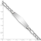 14K White Gold Polished Semi-Solid Chain/Solid Plate Figaro Link Soft Diamond Shape 34x10mm Plate 8 inch ID Bracelet