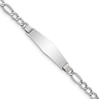 14K White Gold Polished Semi-Solid Chain/Solid Plate Figaro Link Soft Diamond Shape 34x10mm Plate 7 inch ID Bracelet