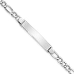14K White Gold Polished Semi-Solid Chain/Solid Plate Figaro Link 35x7mm Plate 8 inch ID Bracelet