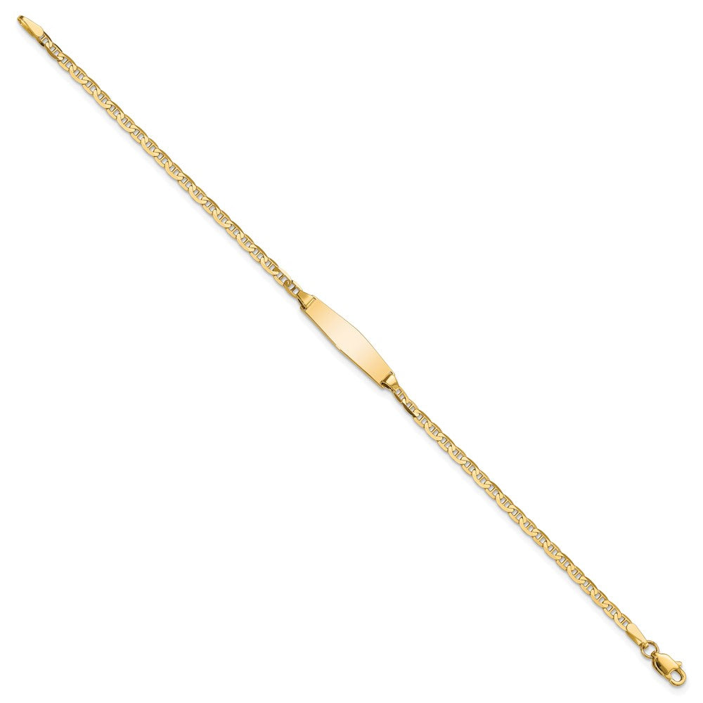 14k Polished Semi-Solid Chain/Solid Plate Anchor Link Soft Diamond Shape 19.5x5.5mm Plate 7 inch ID Bracelet