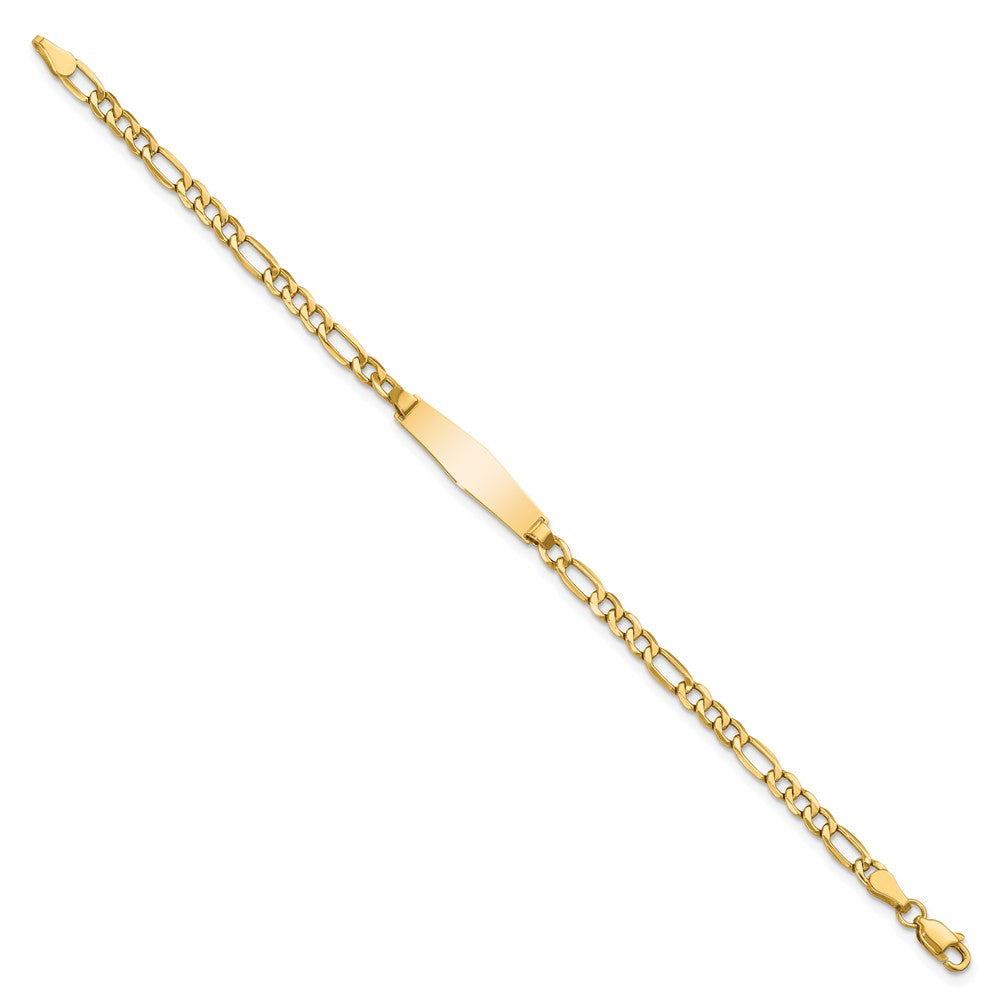 14k Polished Semi-Solid Chain/Solid Plate Figaro Link Soft Diamond Shape 19.5x5.5mm Plate 7 inch ID Bracelet