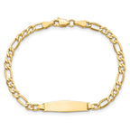 14k Polished Semi-Solid Chain/Solid Plate Figaro Link Soft Diamond Shape 19.5x5.5mm Plate 7 inch ID Bracelet