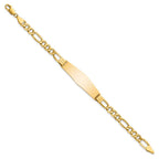 14k Polished Semi-Solid Chain/Solid Plate Figaro Link Soft Diamond Shape 38x11mm Plate 8 inch ID Bracelet