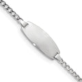 14k White Gold Polished Semi-Solid Chain/Solid Plate Curb Link Oval 18.5x8.5mm Plate 7 inch ID Bracelet